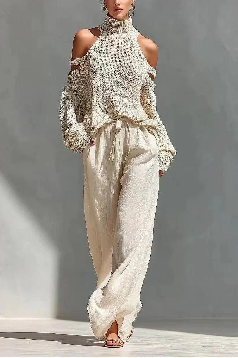 Conjunto de Dos Piezas de Tejido y Lino