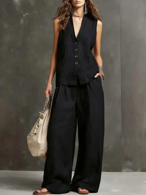 Alessia™ | Conjunto de Chaleco Sin Mangas y Pantalón Wide Leg