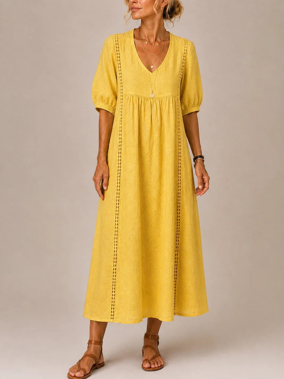 Vestido Midi de Lino y Algodón