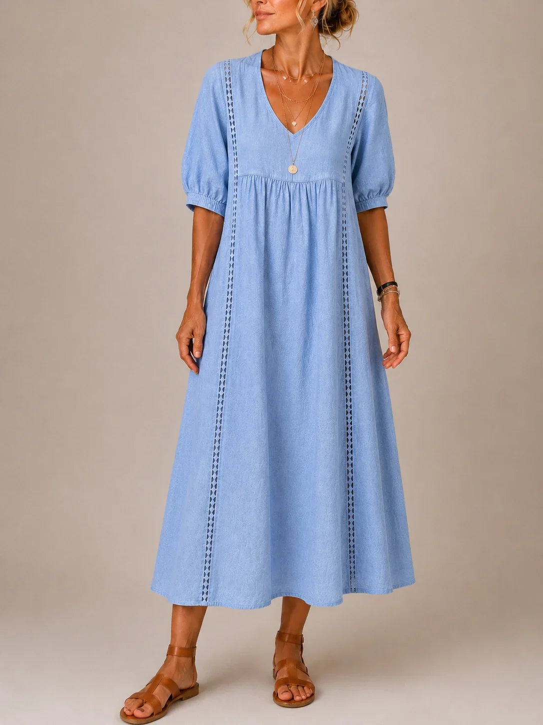 Vestido Midi de Lino y Algodón