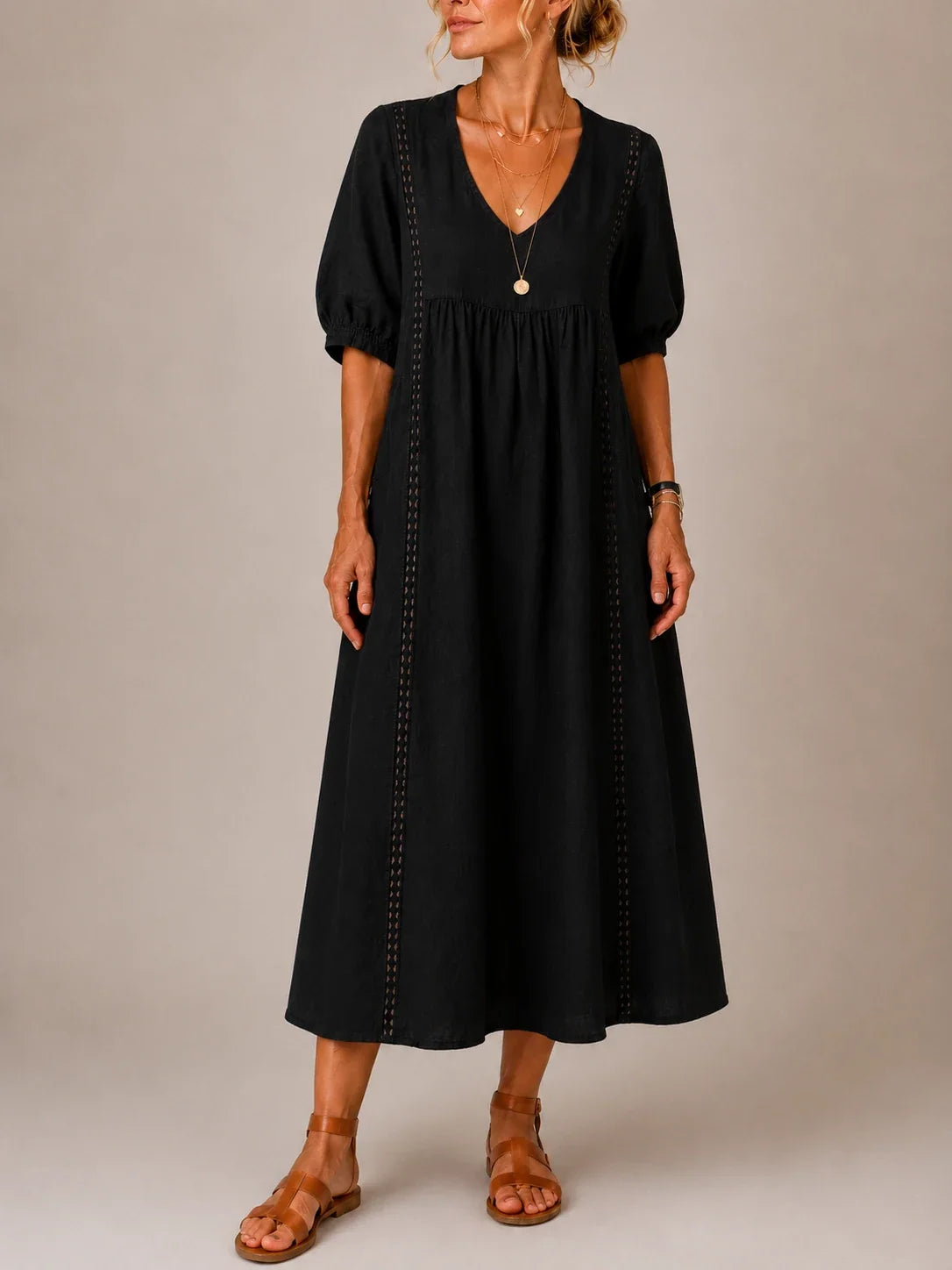 Vestido Midi de Lino y Algodón