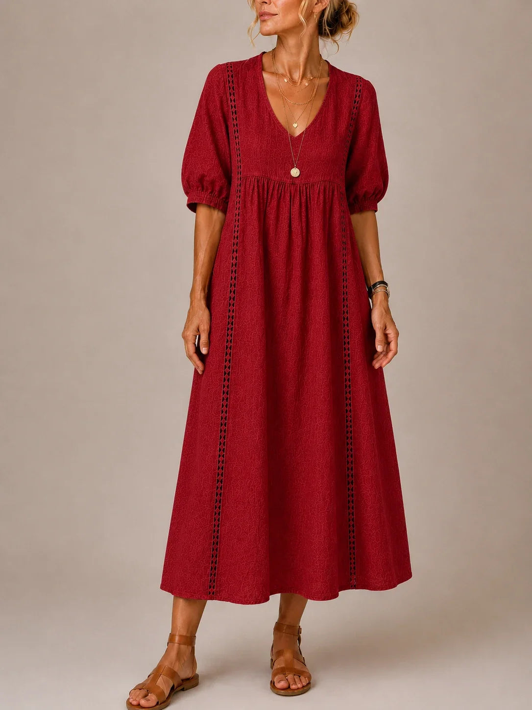 Vestido Midi de Lino y Algodón