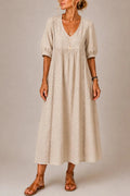Vestido Midi de Lino y Algodón