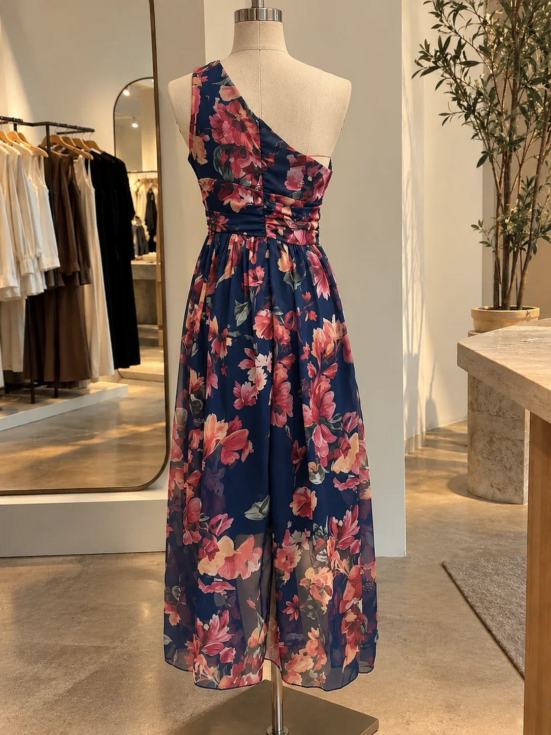 Vestido Maxi de Gasa de Un Solo Hombro