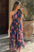 Vestido Maxi de Gasa de Un Solo Hombro